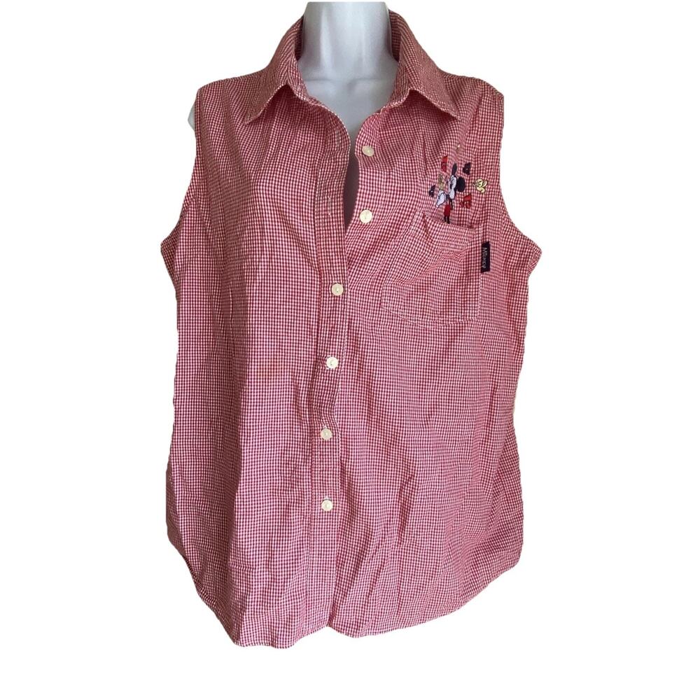 VTG Disney Mickey Mouse Unlimited Women's 14-16W Red Button Up Shirt Top Blouse